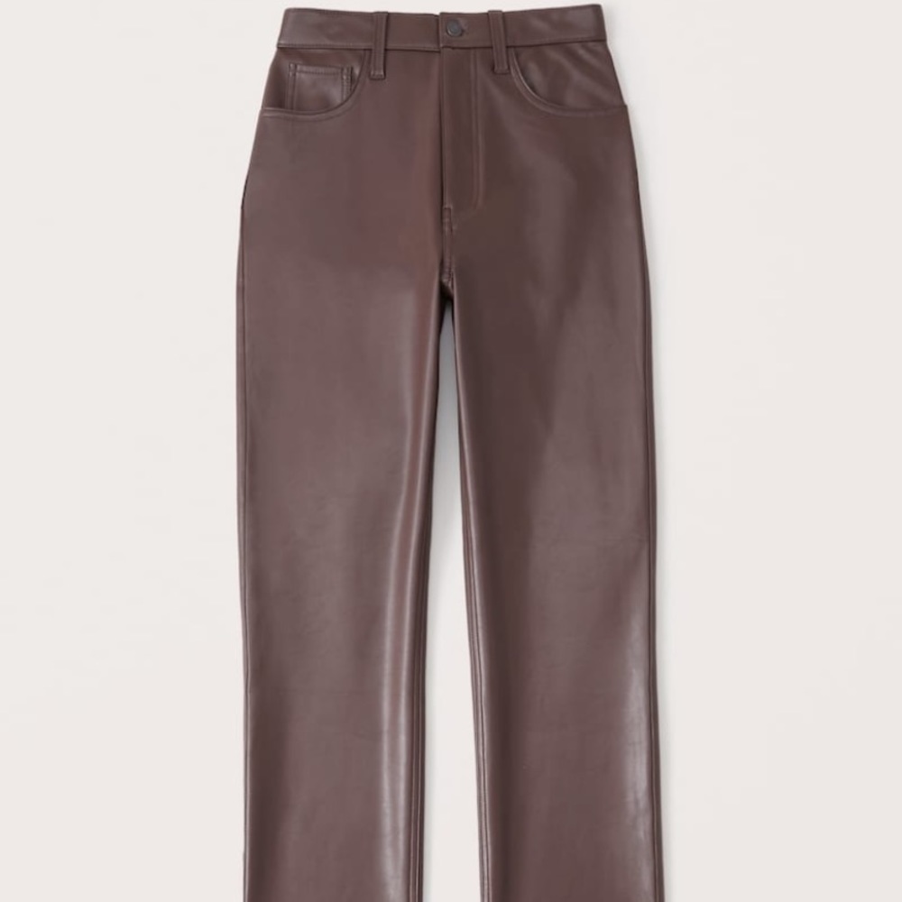 Abercrombie 90’s Straight Ultra High Rise Leather Pants in Brown